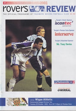 Oldham Athletic v Tranmere Rovers Match Programme 2001-10-23